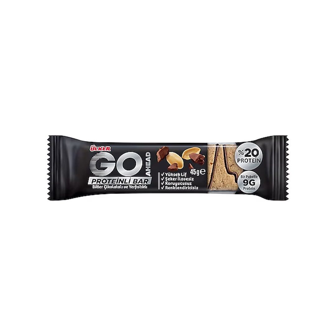 Ülker Go Ahead Protein Bar Bitter Cikolata ve Yerfistikli 18x45g